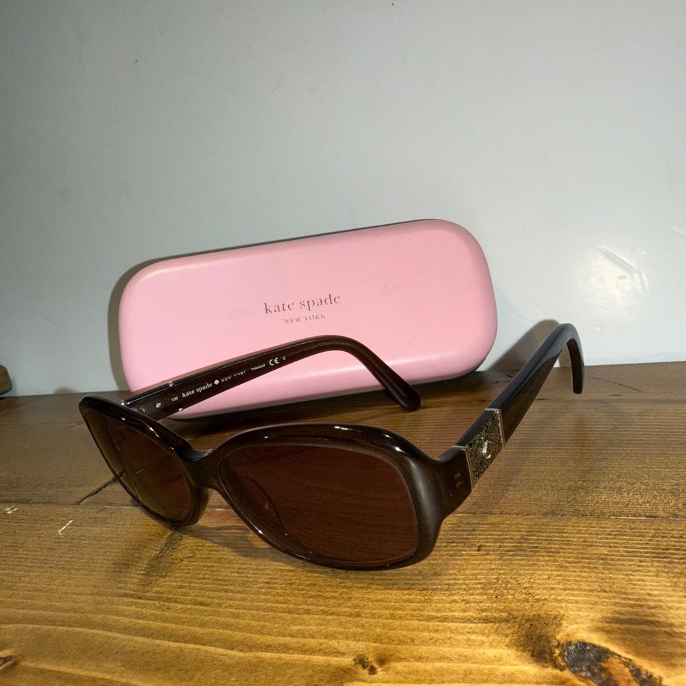 Kate Spade Cheyenne P/S Brown Gold Glitter Polarized Sunglasses 55-15-130 + Case